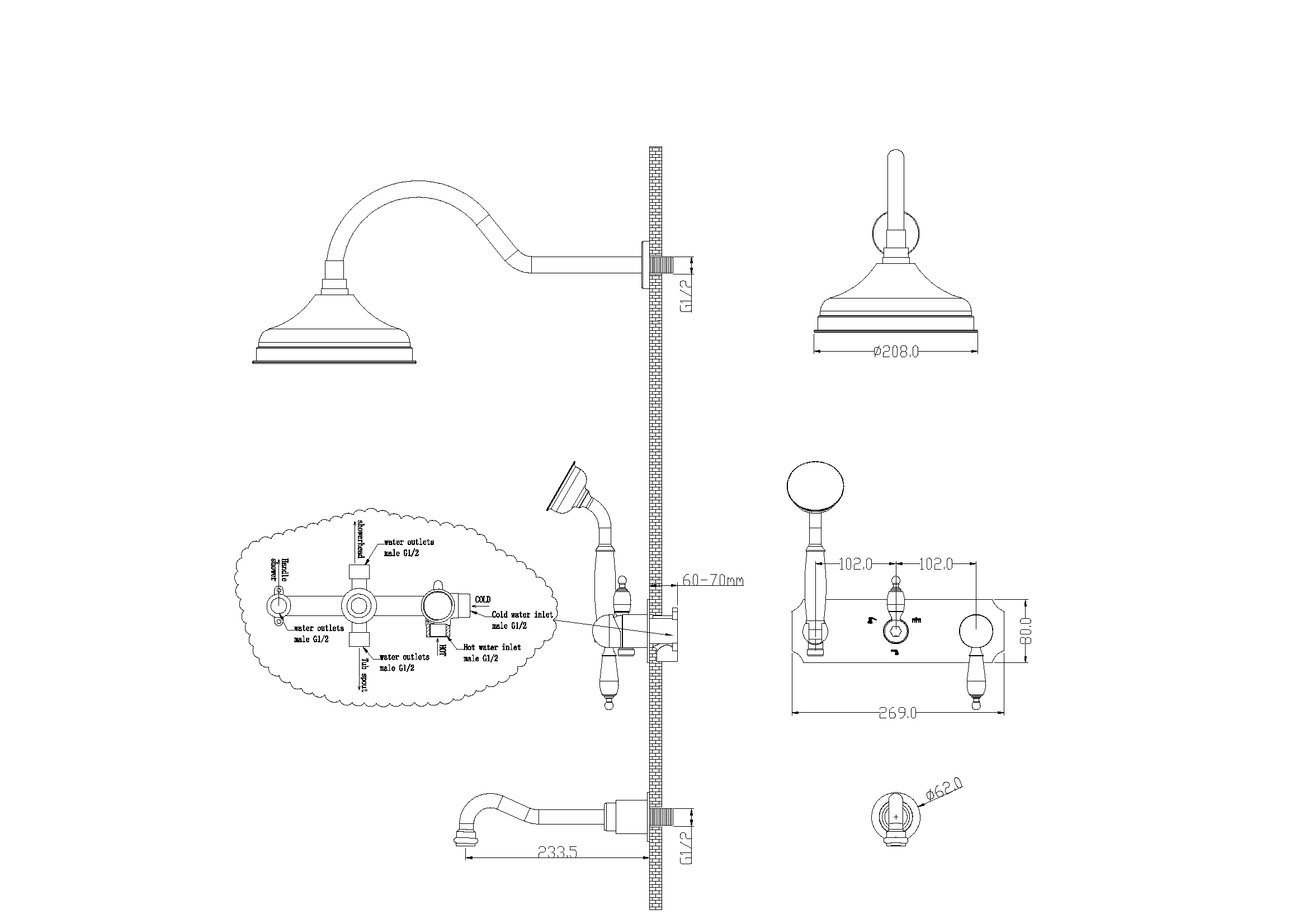 Фото Душевая система Boheme Tradizionale Nero 258 золото глянец