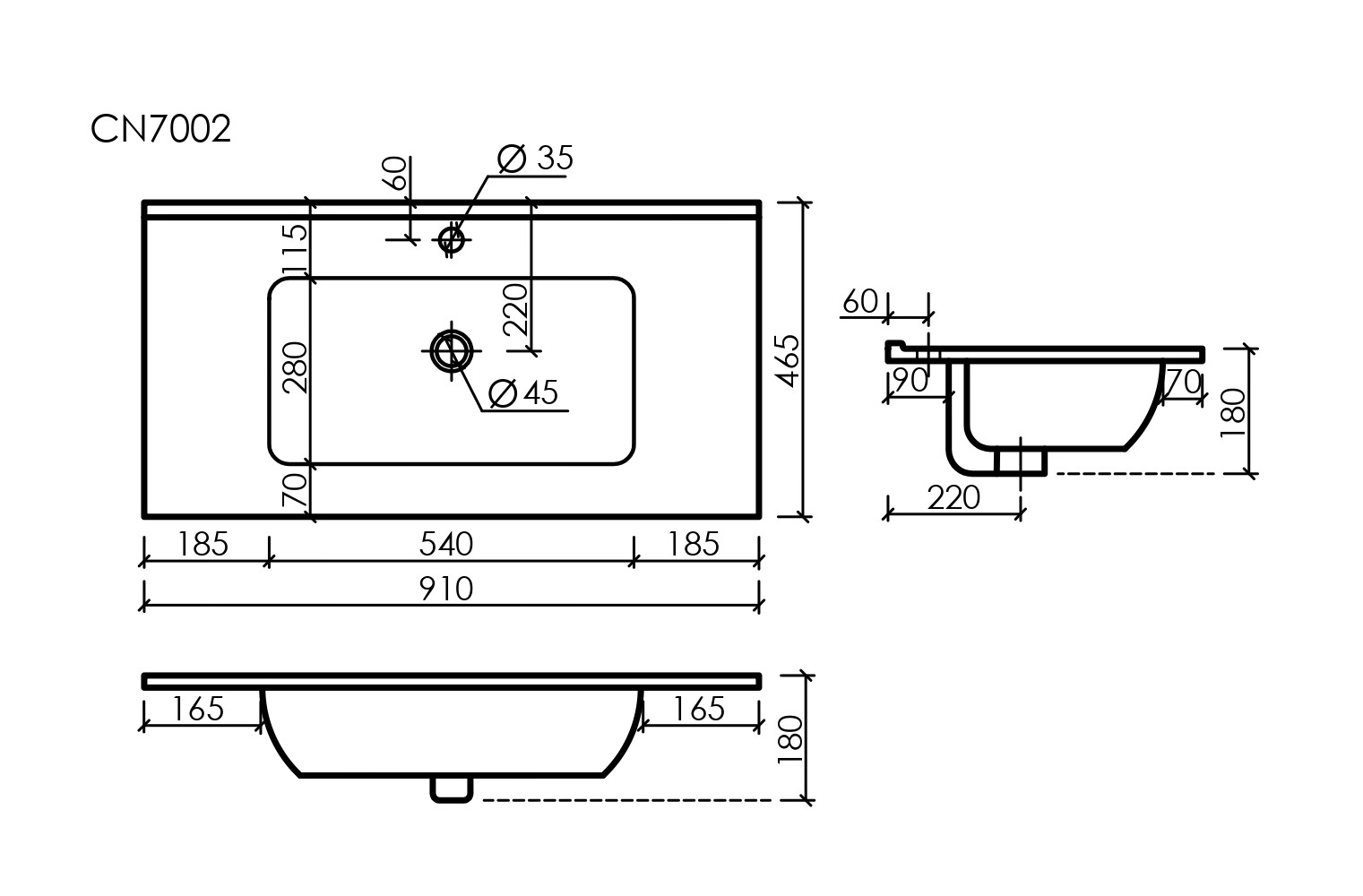 Фото Раковина Ceramicanova Element CN7002 мебельная 91 × 46,5 × 18 см, белый глянцевый