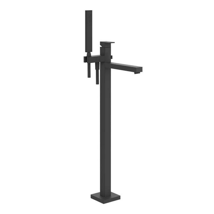 Фото Смеситель Gessi Rettangolo 24961#299 напольный для ванны с душем, черный матовый