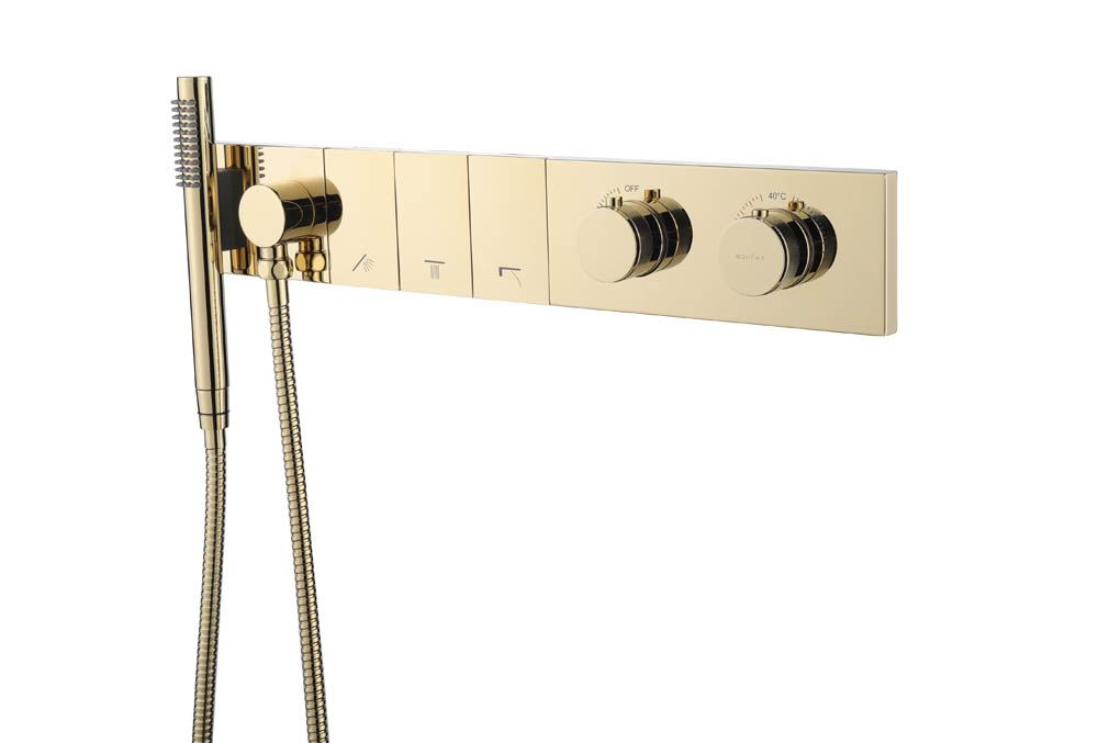 Фото Смеситель для душа Boheme Zodiac 133-SYS-G с термостатом на 3 выхода золото глянец