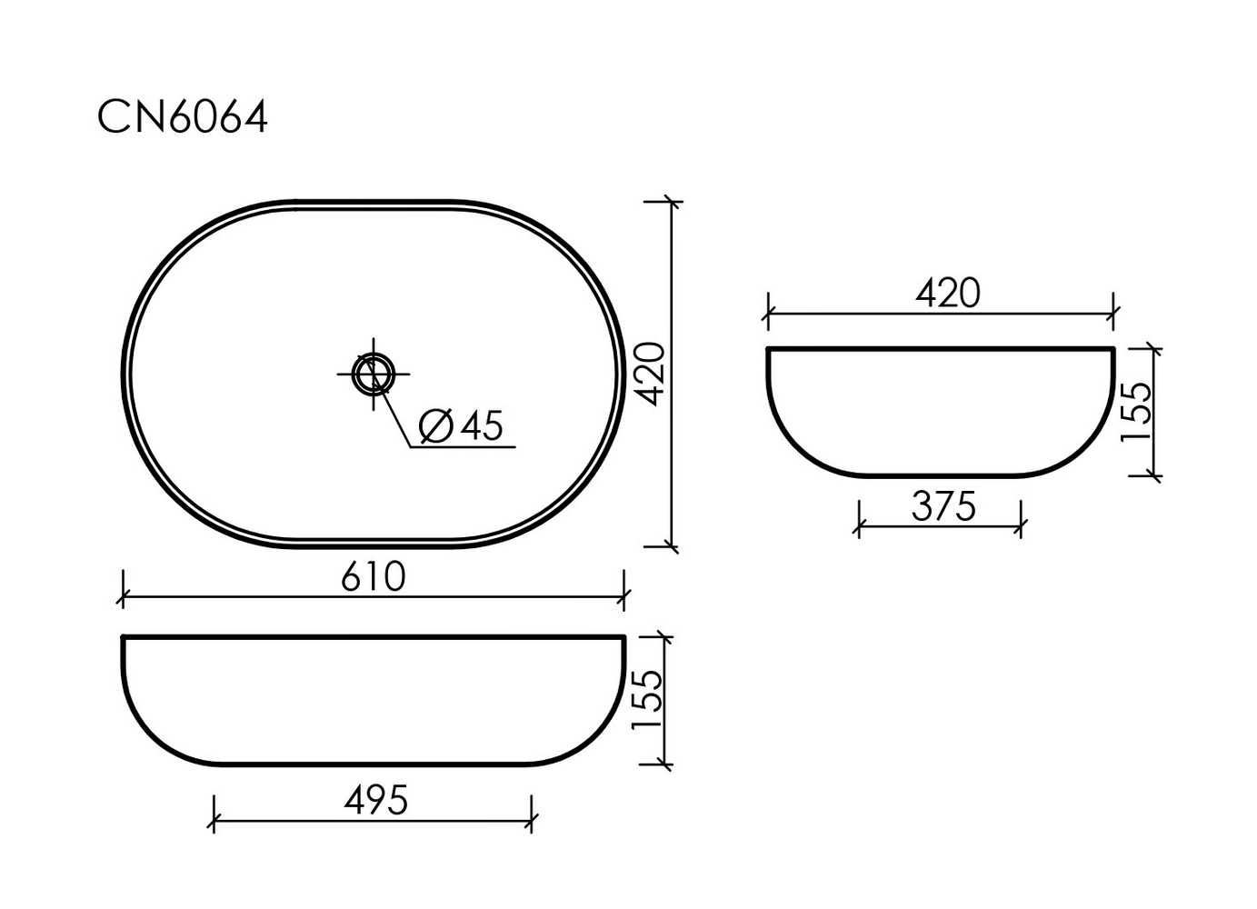 Фото Раковина Ceramicanova Element CN6064 накладная 61 × 42 × 15,5 см, белый глянцевый