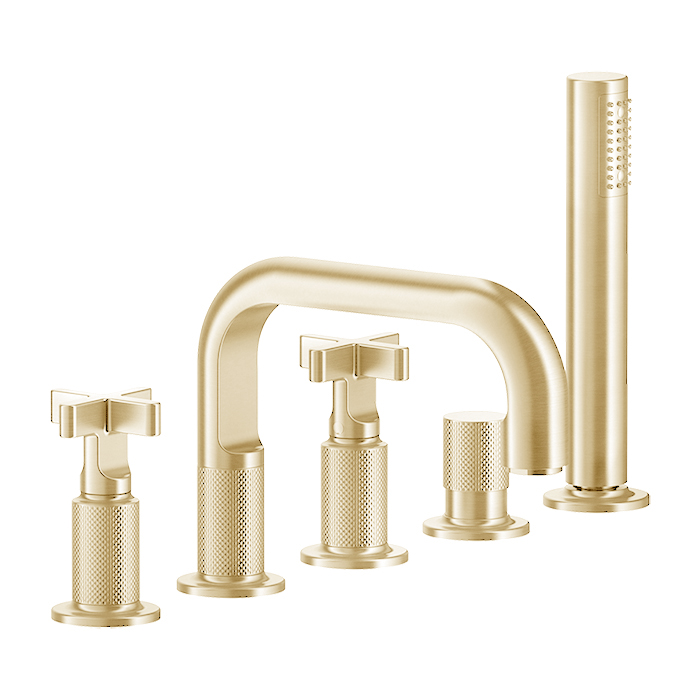 Фото Смеситель Gessi Inciso 58140#246 для ванны с душем, золото глянец pvd