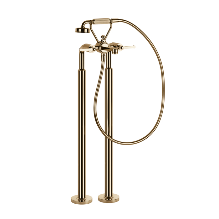 Фото Смеситель Gessi Venti20 65128#735 напольный для ванны с душем, бронза глянец pvd