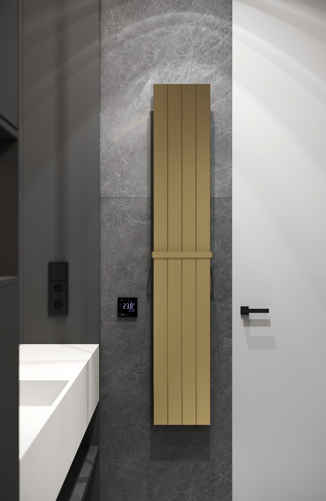 Фото Полотенцесушитель Boheme Flat 725-MG электрический, золото матовое  h150х27 см