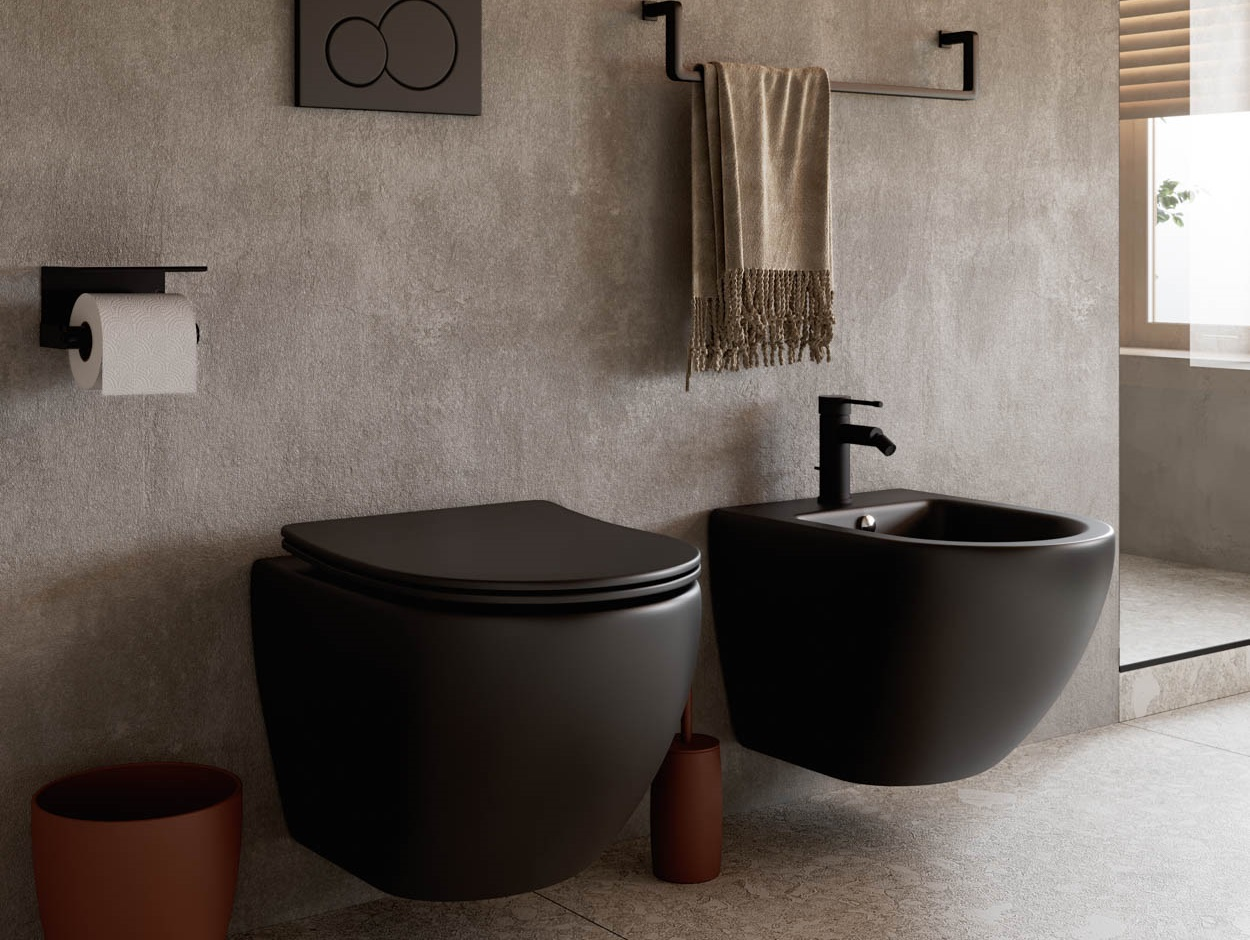 Фото Унитаз Ceramicanova Metropol CN4002MB безободковый с сиденьем подвесной, черный матовый