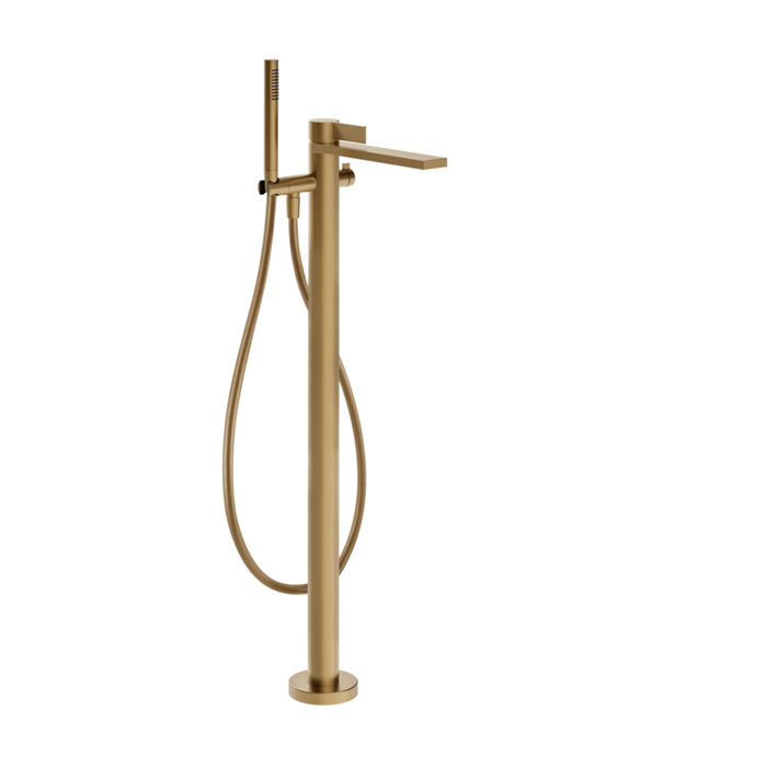Фото Смеситель Gessi Inverso Rigato 73528#726 для ванны с душем напольный, бронза браш pvd