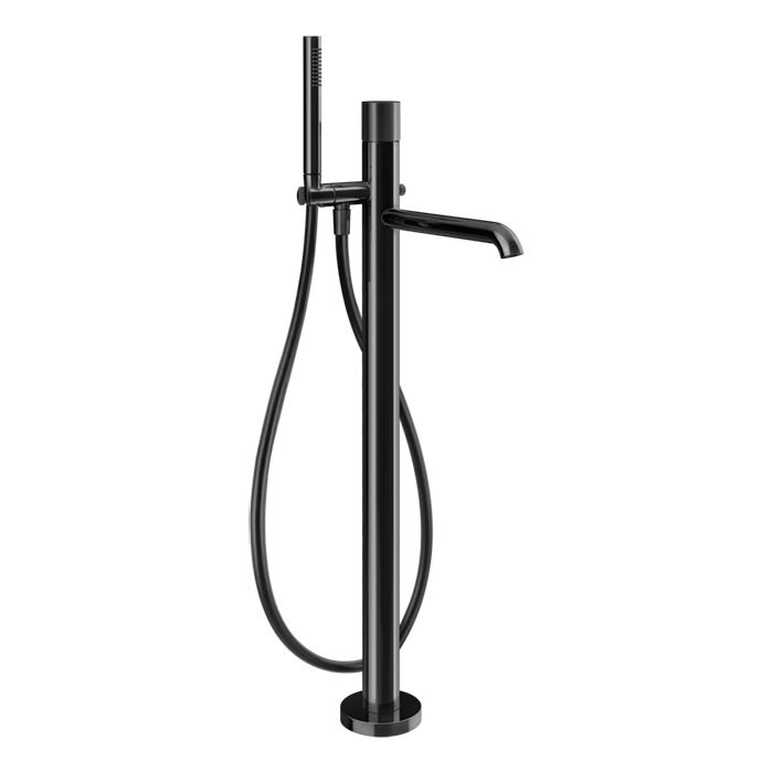 Фото Смеситель Gessi Habito 70628#706 напольный для ванны с душем, черный хром глянец pvd