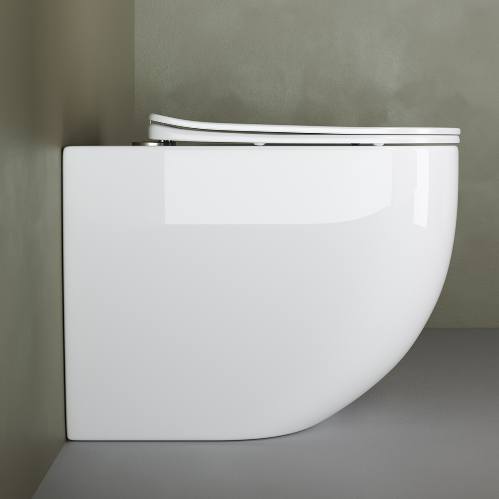 Фото Унитаз Ceramicanova Mia CN1810 безободковый с сиденьем приставной, белый глянцевый