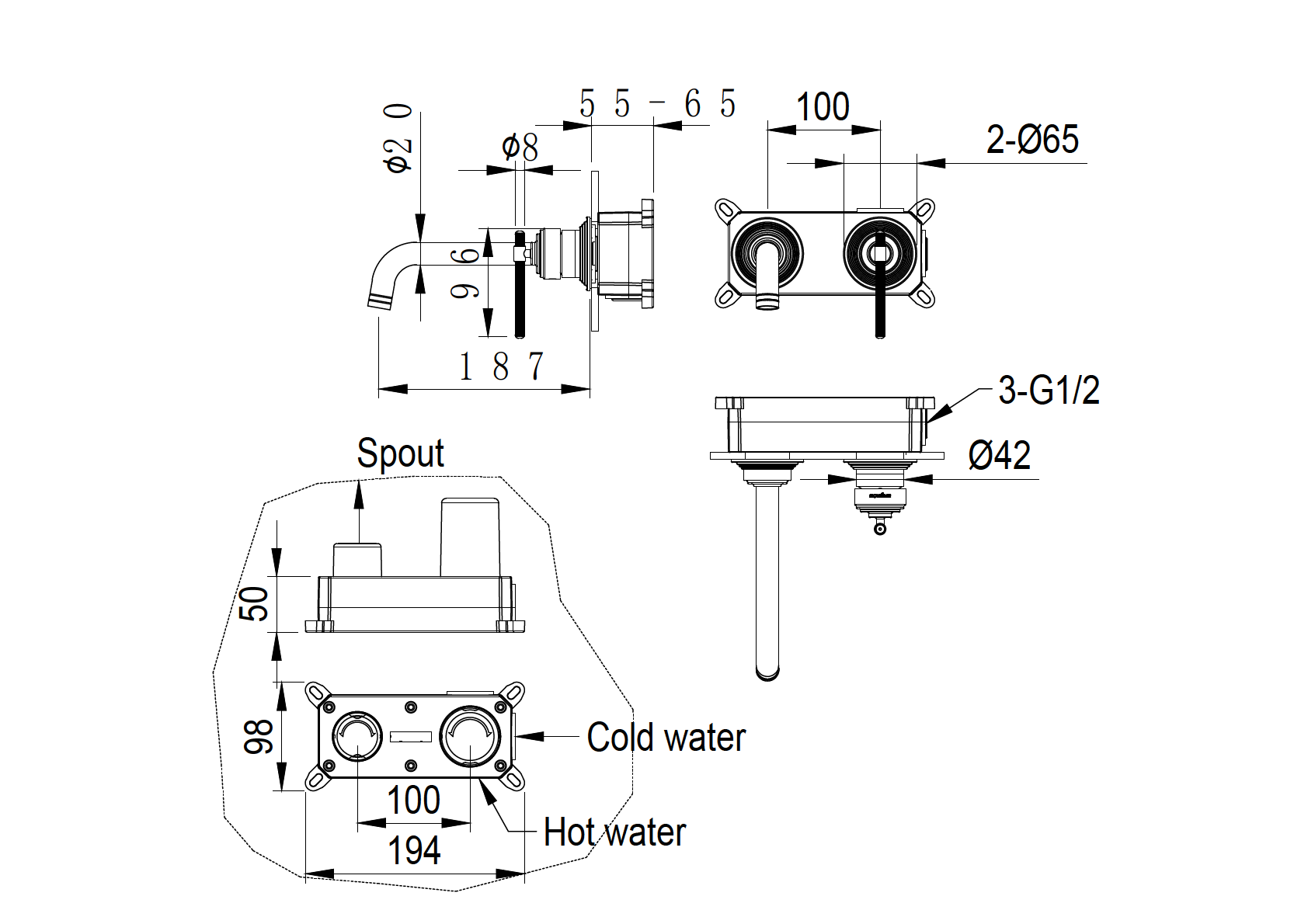 Фото Смеситель для раковины Boheme Eterna 175-CR настенный хром глянец