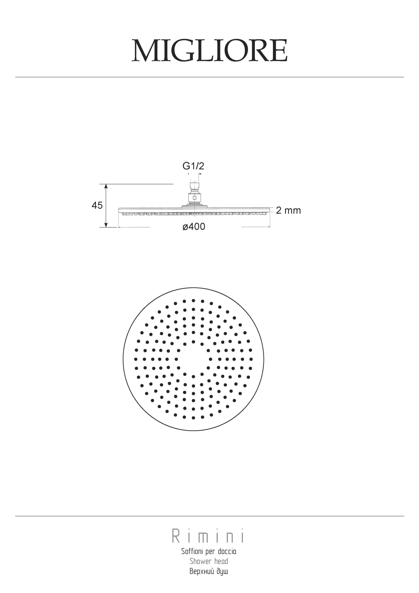 Фото Верхний душ Migliore Rimini 29661 хром D40 см антикальций