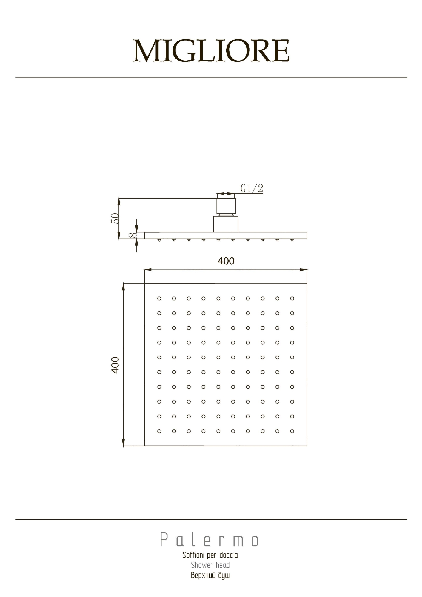 Фото Верхний душ Migliore Palermo 29683 золото 40x40 см антикальций