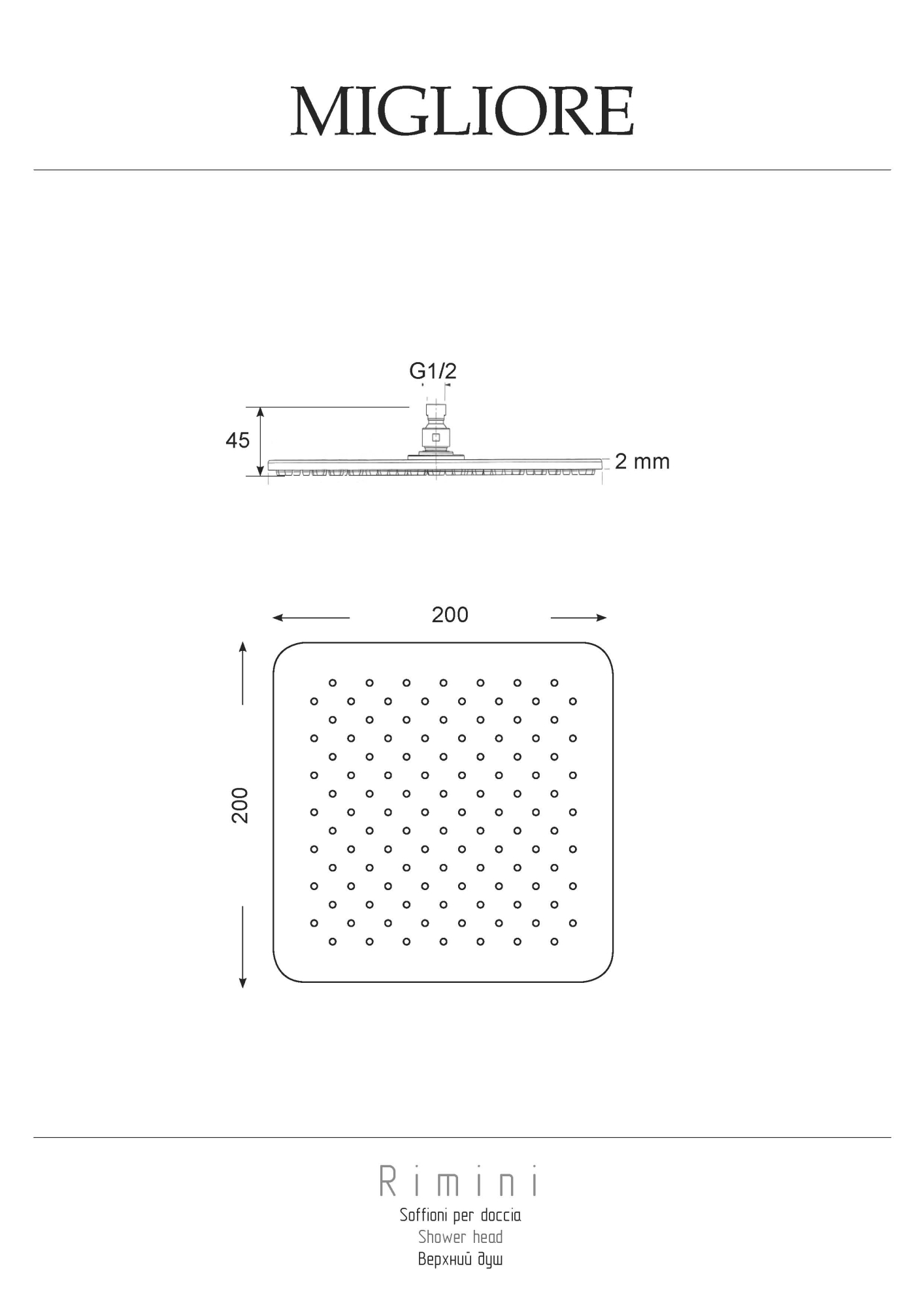 Фото Верхний душ Migliore Rimini 29662 хром 20х20 см антикальций