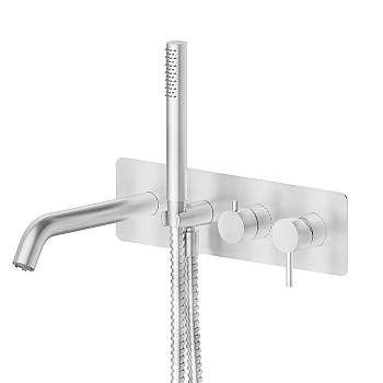 Фото Смеситель Newform X-Steel 316 69680EX.50.050 для ванны с переключателем на 2 потока, нержавеющая сталь браш