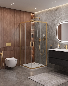 Фото Душевой уголок Cezares MOLVENO-A-2-90-C-BORO-IV, профиль брашированное золото