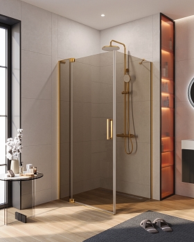 Фото Душевой уголок Cezares SLIDER-AH-1-100-100/110-BR-BORO, профиль брашированное золото
