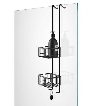 Фото Полка для душевой кабины Decor Walther Basic 0705060 двойная подвесная 15x12x70 см, черный матовый