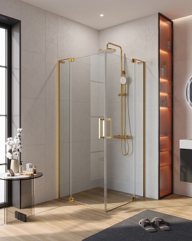 Фото Душевой уголок Cezares SLIDER-A-2-80/90-C-BORO, профиль брашированное золото