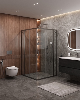 Фото Душевой уголок Cezares MOLVENO-A-22-90+30-C-GM-IV, профиль оружейная сталь