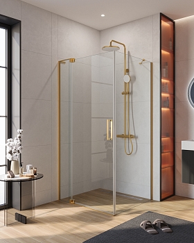Фото Душевой уголок Cezares SLIDER-AH-1-90-100/110-C-BORO, профиль брашированное золото