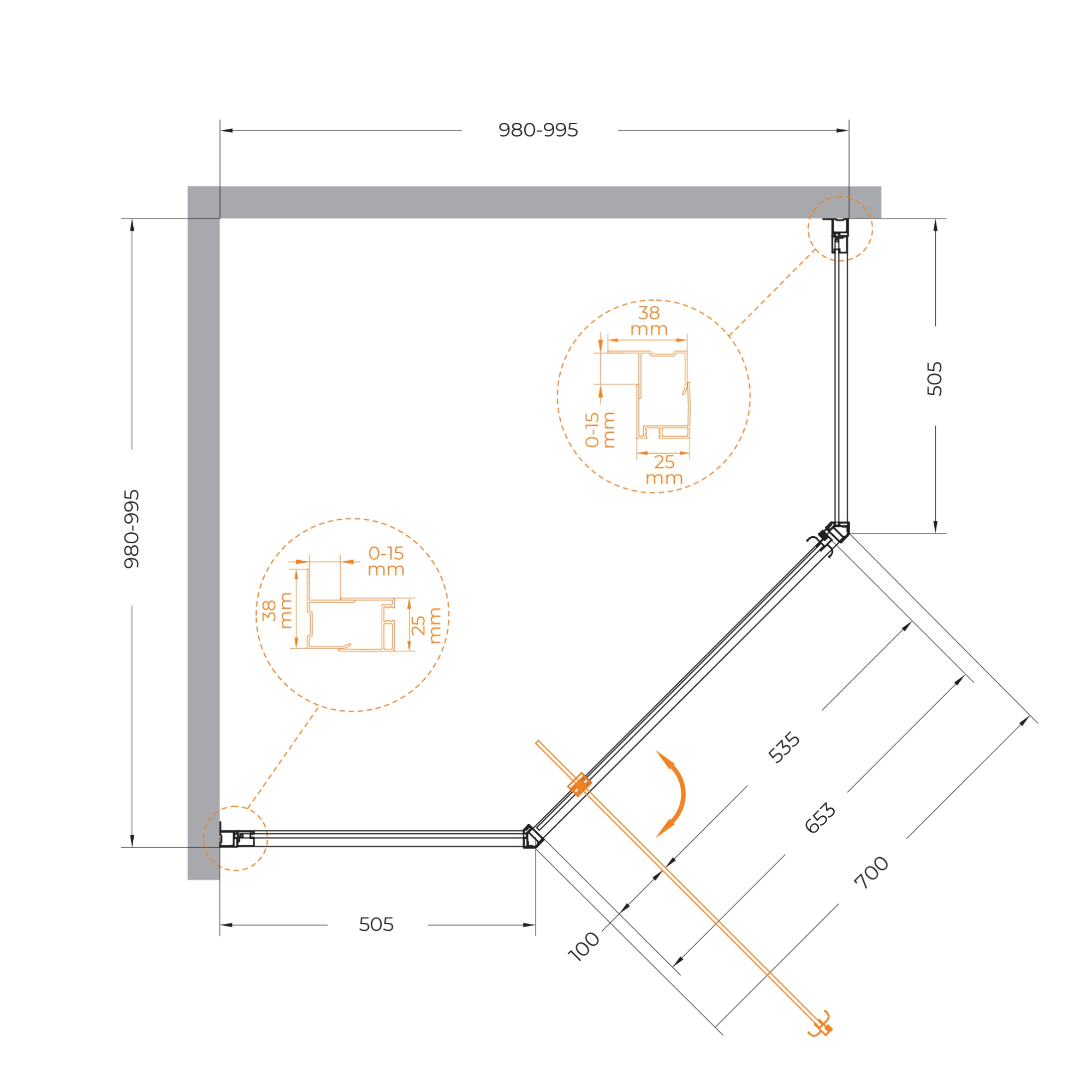 Фото Душевой уголок CEZARES ECO-O-P-1-100-C-Cr