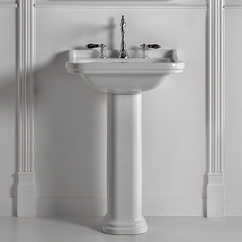 Фото Раковина Kerasan Waldorf 60 см, 3 отверстия, с пьедесталом, цвет белый/хром