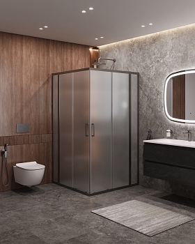 Фото Душевой уголок Cezares MOLVENO-A-22-90+20-P-GM, профиль оружейная сталь