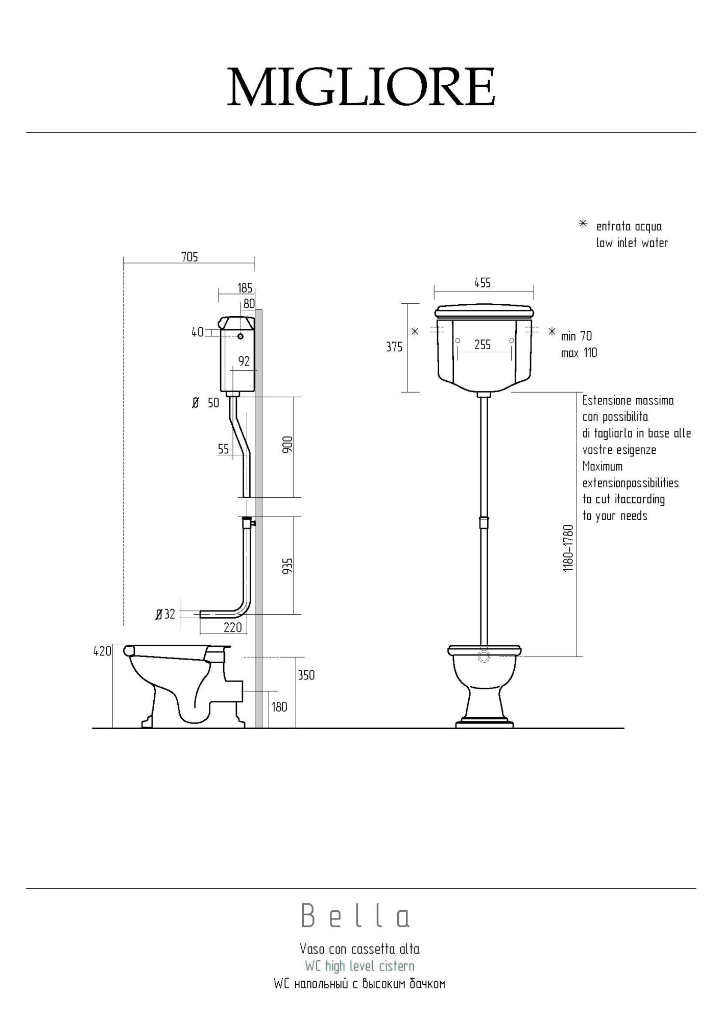 Фото Унитаз Migliore Bella 31103 с высоким бачком, выпуск в стену, бронза 