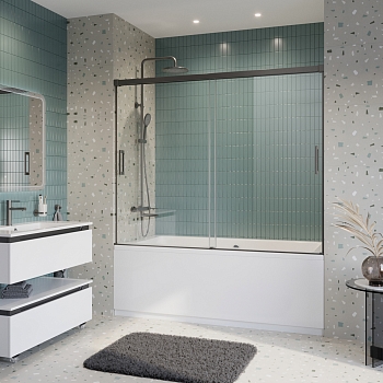 Фото Душевая шторка на ванну Cezares TANDEM-SOFT-VF-2-180/145-C-GM-IV, профиль оружейная сталь