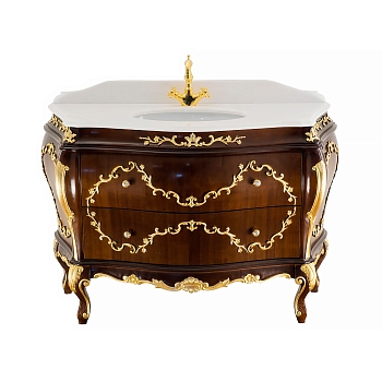 Фото Тумба с раковиной Migliore Valensa 31308 орех глянцевый/золото 132 см