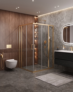 Фото Душевой уголок Cezares MOLVENO-AH-22-130/120-C-BORO-IV, профиль брашированное золото