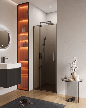 Фото Душевая дверь в нишу Cezares SLIDER-B-1-70/80-BR-GM, профиль оружейная сталь