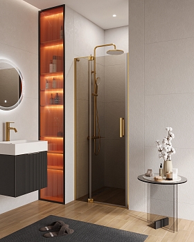 Фото Душевая дверь в нишу Cezares SLIDER-B-1-70/80-BR-BORO, профиль брашированное золото