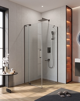 Фото Душевой уголок Cezares SLIDER-AH-1-80-80/90-C-GM, профиль оружейная сталь