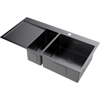 Фото Кухонная мойка Omoikiri Akisame 100-2-R-GM 4973104 вороненая сталь