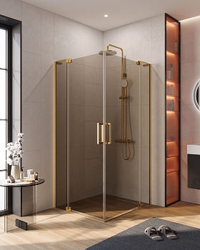 Фото Душевой уголок Cezares SLIDER-AH-2-70/80-80/90-BR-BORO, профиль брашированное золото
