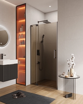 Фото Душевая дверь в нишу Cezares SLIDER-B-1-100/110-BR-GM, профиль оружейная сталь