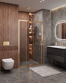 Фото Душевая дверь Cezares MOLVENO-BF-3-120-C-BORO-IV, профиль брашированное золото