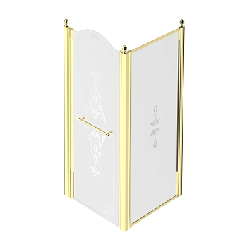 Фото Душевое ограждение Migliore Diadema 22684 DX 90х90 см, стекло матовое с декором, профиль золото