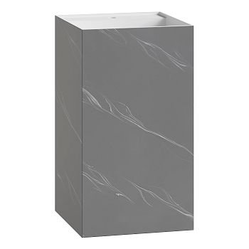 Фото Раковина Boheme Cube 802-GR напольная квадратная 48×48×85 см, Grey base+white veins (белый / серый с белыми прожилками)