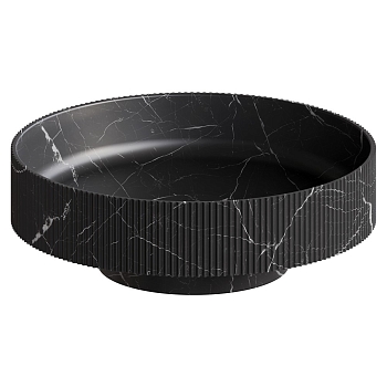 Фото Раковина Boheme Sole 801-R-NM накладная круглая рифленая 40 см, Nero Marquina (черный с мраморным рисунком)