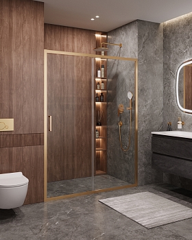 Фото Душевая дверь Cezares MOLVENO-BF-1-150-C-BORO-IV, профиль брашированное золото