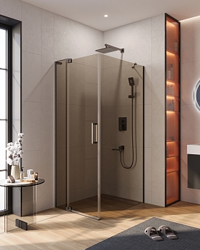 Фото Душевой уголок Cezares SLIDER-AH-1-90-80/90-BR-GM, профиль оружейная сталь