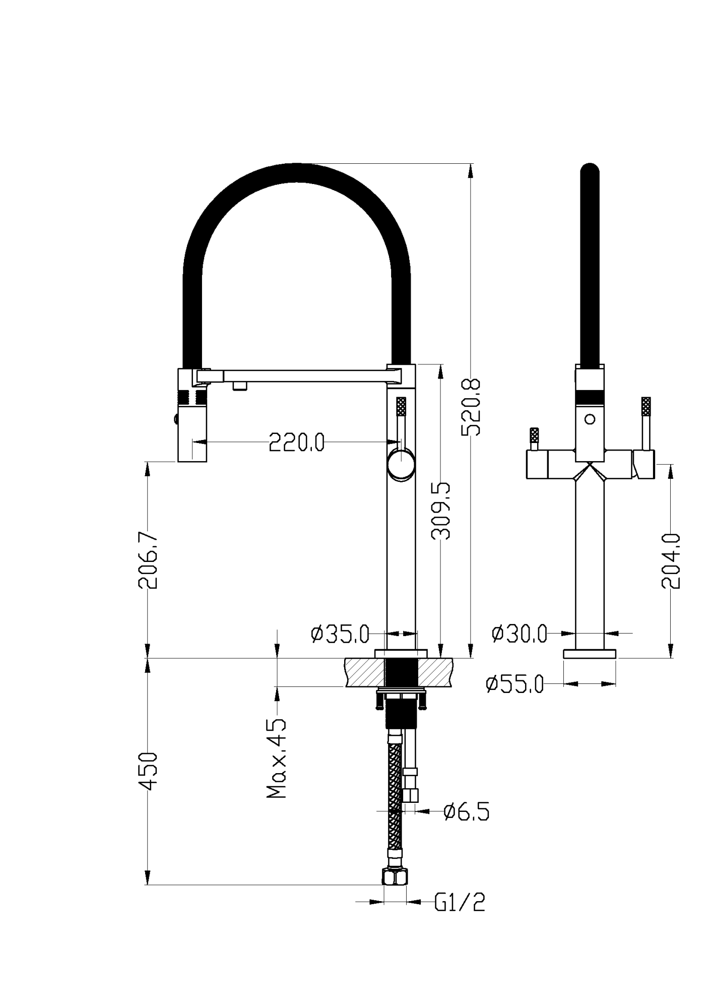 Фото Смеситель для кухни Boheme Uno 115-SGM с краном для фильтра графит глянец