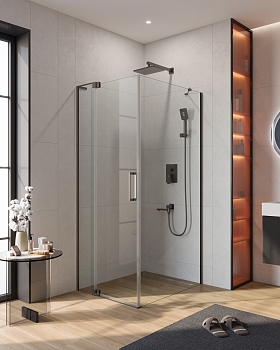 Фото Душевой уголок Cezares SLIDER-AH-1-90-80/90-C-GM, профиль оружейная сталь