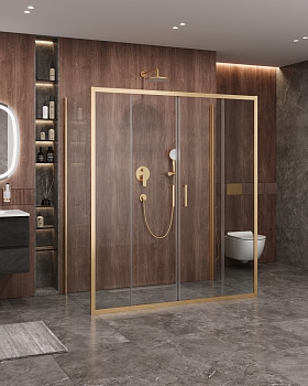 Фото Душевой уголок Cezares MOLVENO-AH-2/2-170/90-C-BORO-IV, профиль брашированное золото