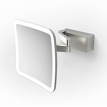 Фото Зеркало Decor Walther Club 0123276 косметическое подвесное с подсветкой увел 5x, сталь матовая