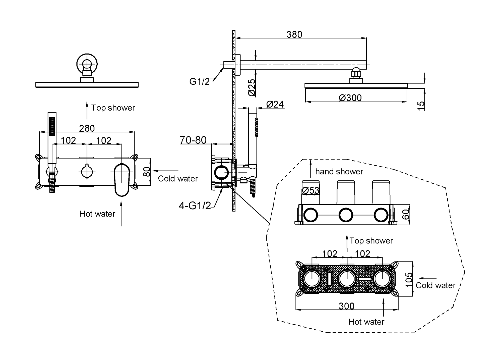 Фото Душевая система Boheme Spectre 454-MG золото матовое