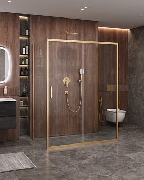 Фото Душевой уголок Cezares MOLVENO-AH-12-160/90-C-BORO-IV, профиль брашированное золото