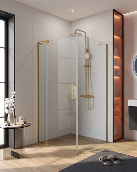 Фото Душевой уголок Cezares SLIDER-AH-1-100-100/110-C-BORO, профиль брашированное золото