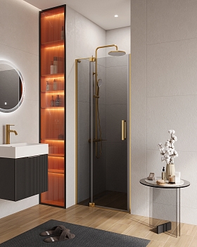 Фото Душевая дверь в нишу Cezares SLIDER-B-1-70/80-GRIGIO-BORO, профиль брашированное золото